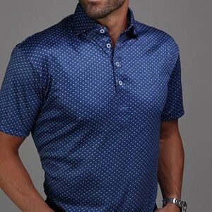 NWT Collars & Co. Los Cabos Blue Star Semi-Spread Collar Polo Size Medium